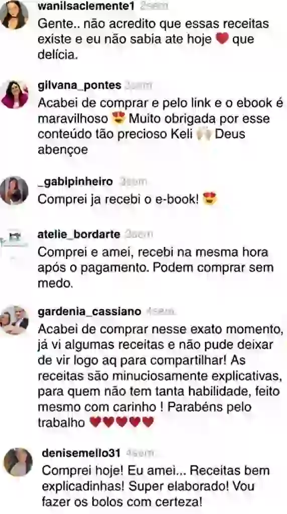 Depoimentos de clientes satisfeitos com nossas receitas, dizendo que é seguro, compra tranquila